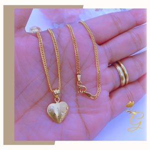 18K Real Gold Heart Necklace 18”